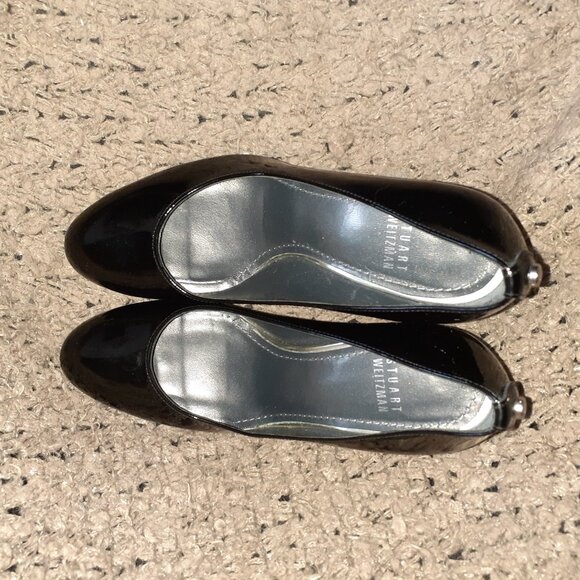 STUART WEITZMAN-Black Patent Leather Platswoon Pump-4" Stiletto Heel-Sz 5.5-NM - Picture 7 of 8